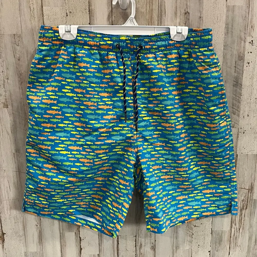 Castaway Nantucket Tog Fish Print Swim Trunks Lined Mens Size Large Preppy